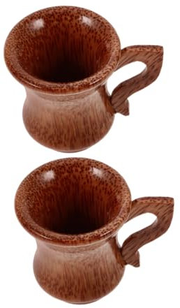 Cabilock 2stücke Holzbecher Aus Kokosnussholz Für Wein Kaffee Tee Und Andere Getränke Mit Henkel Runde Form Natürliches Material Für Zuhause Und Büro