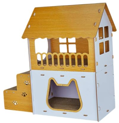 ＡＷＨＡＯ Casa para Gatos de cartón con escaleras, Papel Corrugado, Grande, Tablero rascador reemplazable, condominio para Gatos de Interior