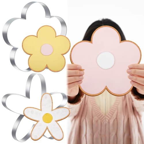 Teenyyou 2 Pcs Large Flower Cookie Cutters 8 Extra Large Flower Stainless Steel Giant Cookie Cutters for Spring Easter Holiday Baking