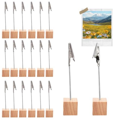 Parthan 20 Stück Holzfotohalter mit Klammern, Haftnotizhalter, Vielseitig Holzfotohalter, Fotohalter mit Clip für Schreibtisch, Bürotischdekoration, Fotoständer, Fotoclip, Photo Clip