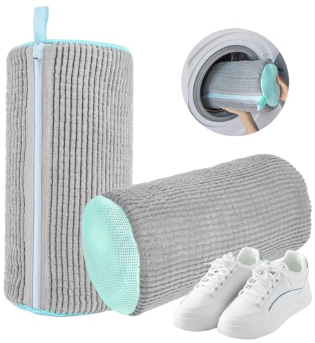 Shoe Washing Machine Bag 2Pcs Shoe Laundry Bag with Zipper Hook Trainer Washing Machine Bag Thickened Fluffy Fibers Keep 360° Wrap-around Cleaning Shoe Laundry Bags Reusable Shoe Cleaning Bag