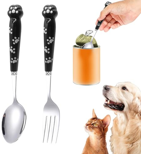 AffeGifts Pet Food Spoon 7.68in, Long Dog Food Fork and Pet Can Spoon Cat Food Spoon Fork Stainless Steel Dog Cat Feeding Spoon for Wet Food