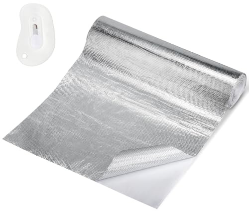 Hitzeschutzfolie Selbstklebend, 30x500cm Alufolie Isolierfolie Hitzeschutzmatte, Kleberücken Aluminium Glasfaser Blatt Aluminisierte Hitzeschutz für Schlauch und Automatische Verwendung