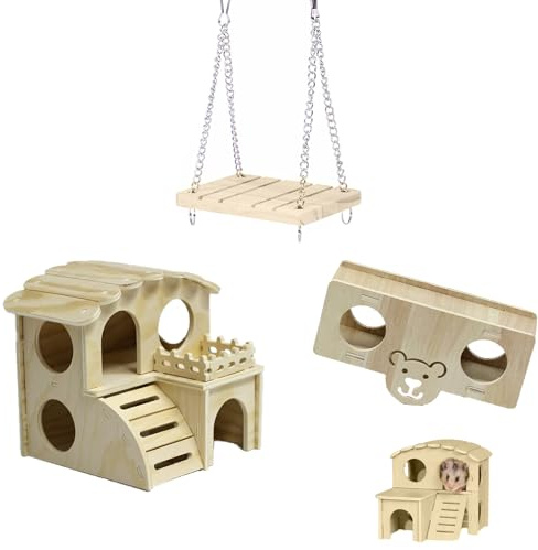 Fayemint 3 PCS Maison Hamster Bois, Cabane Hamster, Meuble Hamster, pour Hamsters, Gerbilles, Cages à Rats