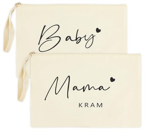 Arvoni 2 Pièces Trousse de Toilette Bebe et Maman, Cadeau Future Maman, Maquillage Pochette Maman avec Fermeture Eclair, Petit Confort Trousse Toilette Bebe pour Grossesse Baby Shower Fête des Mères