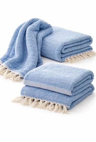 METİSTEX 4-lagig Musselin Hamamtuch 90x190 cm | Strandtuch aus 100% Baumwolle | Pestemal (Blau)