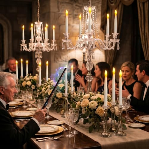 Floating Candles with Wand Remote Control, Hanging Magic Led Candles with Flameless Flickering Warm Light, 16 cm LED Taper Candles for Party, Halloween, Christmas, Pack of 12