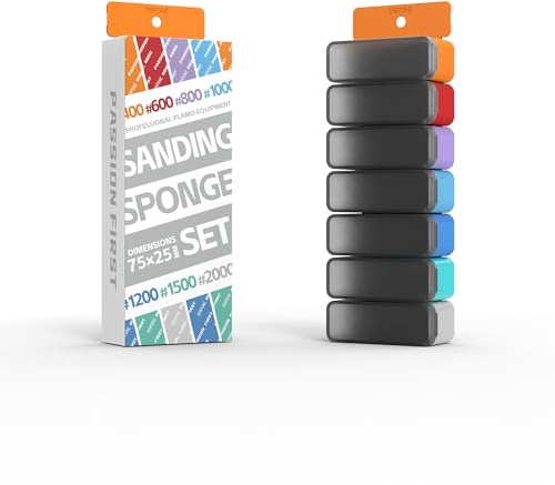 DSPIAE New Washable Sponge Sandpaper Set with Storage Box, 42 Pieces, 400-2000 Grit, 75x25mm, 3mm-10mm Thick
