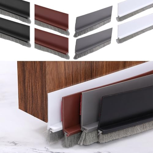 Lot de 2 bandes d'étanchéité de bas de porte en TPE avec brosse pour isolation phonique et anti-poussière - Pour garage, chambre à coucher, salle de bain (gris)