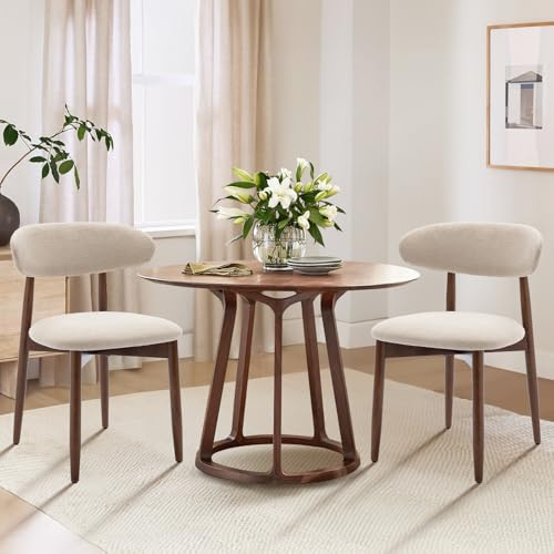 COLAMY Küchenstuhl Esszimmerstühle 2er Set, Moderne Polsterstuhl Essstühle mit Fester Rückenlehne, Stoff Esszimmerstühl mit Holzbein für Esszimmer, Küche, Restaurant, Beige