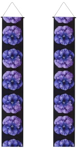 Pancartas de puerta con estampado de flores violetas, decoración al aire libre, uso en interiores y exteriores, fácil de colgar, reutilizable