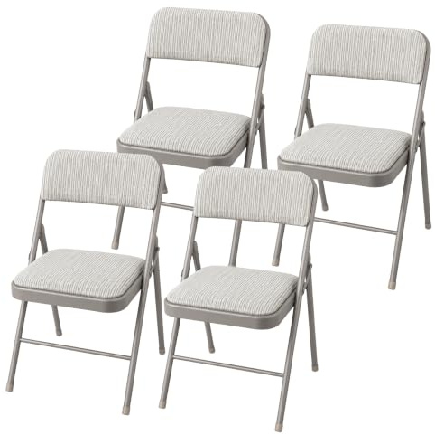 Sakusei Tools Premium Padded Folding Chair with Fabric Cushion – Heavy Duty Metal Frame, Foldable Back Rest Chair for Home, Office, Garden, or Computer Desk – Comfortable Cushioned Seat (4, Grey)
