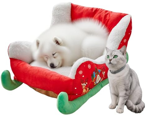 Cama para perro – Cama de trineo de Navidad para gatos | Accesorios de felpa aislados para mascotas, silla de dormir para cachorros de invierno para animales, lugar de descanso, gato, relajación