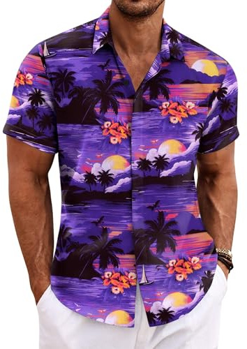 COOFANDY Chemises hawaïennes à manches courtes pour homme, chemise d'été décontractée à motif floral