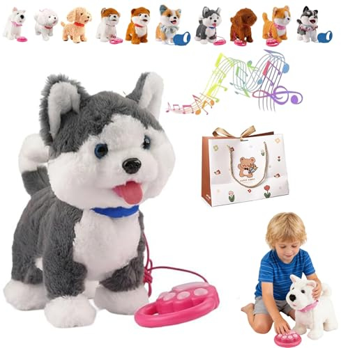 Spielzeug Hund der Läuft und Bellt Mit Leine Der Läuft,Spielhund der laufen kann,Mein realistischer Roboterwelpe,Realistischer Roboter Welpe,Elektronisches Hund Für Kinder Für Alle Liebhaber (E)