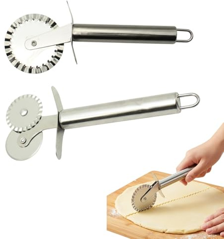 2er Teigschneider Set Edelstahl - Teigrad & Teigrädchen Gewellt für Pasta, Pizza & Ravioli, Professioneller Pasta Schneider mit Ergonomischem Griff