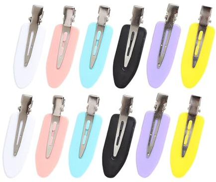 12 PCS No Crease Hair Clip No Bend Clips Hair Clips Curl Pin Clip Makeup Hairpin for Makeup Bangs Finger Waves Application Hairdressing Hairpins for Girl Women-Black, Pink, White, Yellow, Blue, Purple