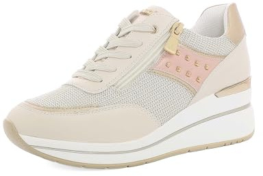 Sneakers Donna con Lacci e Cerniera, Tacco Moderato, Piccoli Strass