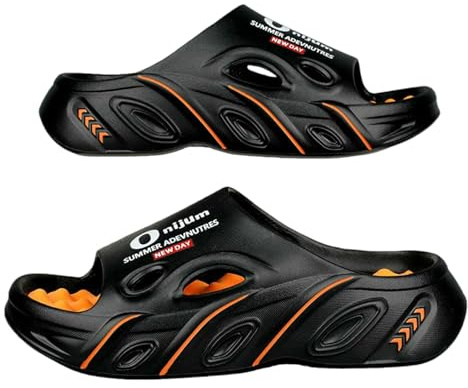 Gyios Ciabatte Uomo Pantofole da Massaggio Estive Sandali Esterno per Interni Scarpe Casual Spiaggia Scivoli Comodi Infradito Donna Uomo-Arancio Nero-44-45