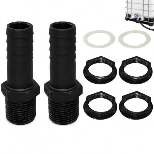 Connecteurs pour tuyaux raccord 1 fileté mâle, lot de 2 passe-cloisons réservoir avec embout tuyau 25 mm, kit étanchéité pour tonneau pluie, cuve et jardin