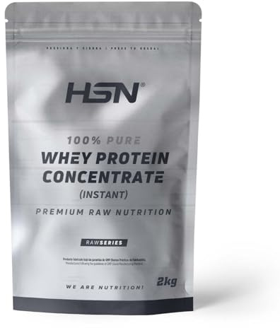 HSN 100% Whey Protein Concentrate WPC Sin Sabor 2 Kg | Proteína de suero concentrada 84% proteínas. Sin añadidos. Sin soja ni gluten. Apta vegetarianos. No Incluye dosificador