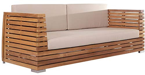 Teako Design Lounge Sofa 3-Sitzer Picardie Teakholz robust wetterfest unbehandeltes Massivholz Gartensofa Gartencouch