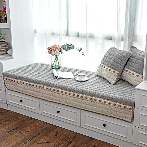 JeogYong Bay Window Cushion Seat Indoor, Farmhouse Window Seat Cushions Indoor for Bedroom, Non Slip Pads/Bay Window Sill Bench Cushions, 35.43 x 82.67 inches, Gray