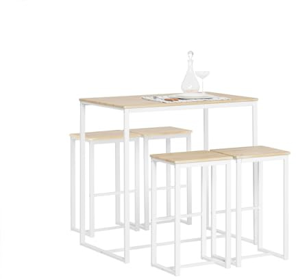 SoBuy tavolo alto con sgabelli, Tavolo da Bar con Sgabelli Salvaspazio 1 Tavolo + 4 Sedie per Cucina Piccola, Balcone Coperto e Bancone Bar da Casa, Stile Industriale, Bianco 100x60x96 cm OGT15-WN