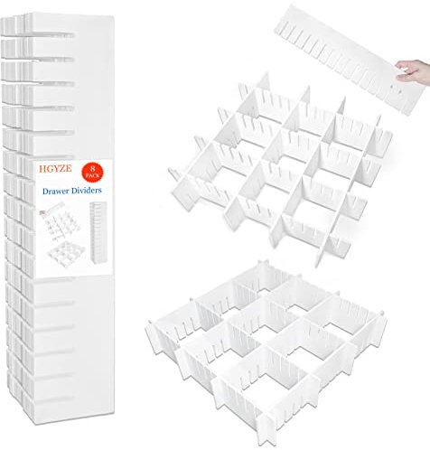 Separadores para cajones ajustables de plástico, 42 x 9 cm, organizadores modulares, rejilla organizadora para armario o escritorio para baño, orden de calcetines y slip, color blanco (Blanco 42*9cm)