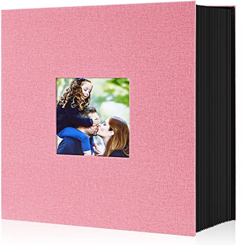Lanpn Fotoalbum 10x15 1000, Extra Großes XXL Leinen Einstecken Einsteckalbum für Hoch und Querformat Fotos Bilder Rosa