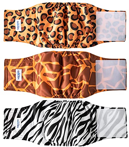 MICOOYO Magband för hundar, återanvändbara hundblöjor man 3-pack, manliga hundomslag blöjbyxor för hundvalp (vild Afrika, L)