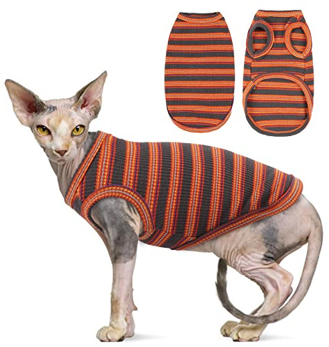 Haarloses Katzen-Shirt, Pullover, Kätzchen, T-Shirts, ärmellos, atmungsaktiv, gestreift, Katzenbekleidung, Kostüm, bequeme Baumwolle, dehnbarer Hunde-Pyjama, Jumpsuit für alle Jahreszeiten