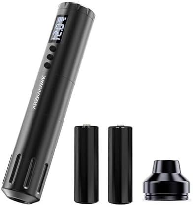 Arenahawk kabellose Tätowiermaschine Pen Rotary Tattoo Gun Miroblading Pen 3.0mm Stroke Length LCD Display with 2pcs austauschbaren Batterien für Tattoo Miroblading Shading Eyeliner Lip(schwarz)