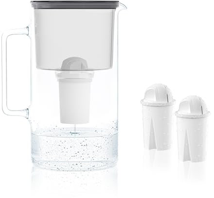 Wessper Jarra de Cristal con Filtro de Agua 3 Litros, set de Jarra de Agua y 2 Filtros Aqua Classic, Compatible con Brita Classic y Dafi Classic, Jarra de Agua con Filtro - Negro