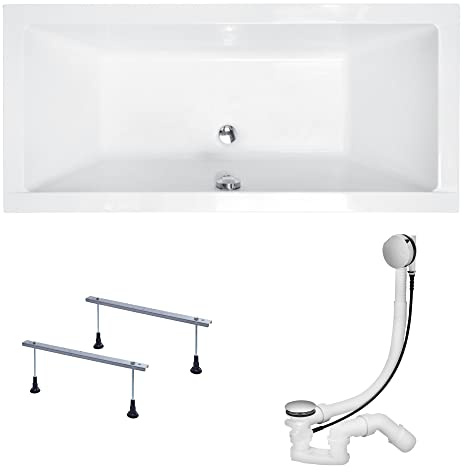 KOLMAN Badewanne QUADRO Rechteck 165x75 ohne Verkleidung, Ablaufgarnitur und Füßen Komplettset 3in1 Premium Original Acryl Wanne Siphon