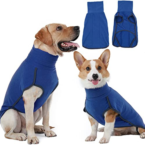 Hjyokuso Hundepullover aus Fleece, warmer und leichter Pullover, Pyjama, Mantel, für Herbst und Winter, kaltes Wetter, Welpenkleidung für kleine, mittelgroße und große Hunde (Blau, Größe L)