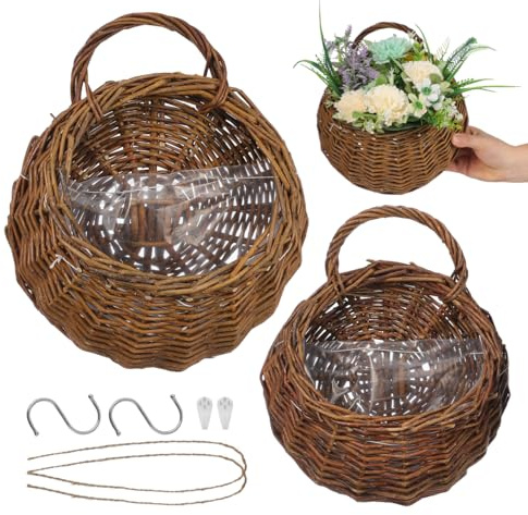 Yardwe 2 Piezas De Mimbre para Colgar En La Pared Macetas para Plantas Al Aire Cestas Colgantes para Plantas Macetas Al Aire para Plantas De Interior Cesta De Flores Vintage