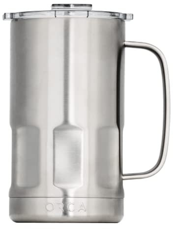 ORCA 28 oz. Metal Insulated Beer Stein Drink Mug Tumbler with Handle and Lid; Keeps Drinks Ice Cold - Stainless Steel