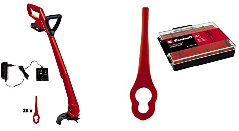 Einhell GC-CT 18/24 Li P Tagliabordi A Batteria Power X-Change, Rosso Nero & Originale Coltelli di ricambio per tagliabordi a batteria (50 pezzi)