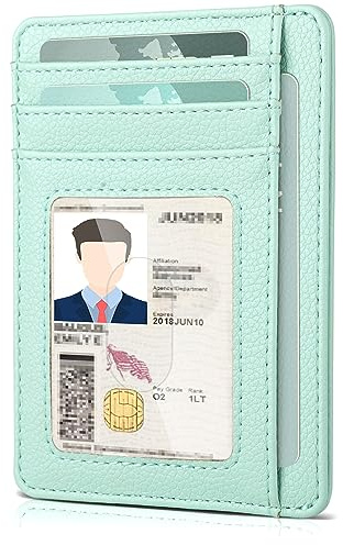 Teskyer Mini Portemonnaie Damen, Kleines Kartenetui, PU Leder Schlankes Kartenetui, RFID-Schutz, Minimalistischer, mit ID-Fenster und Schnellzugriff-Fach, Aqua Grün
