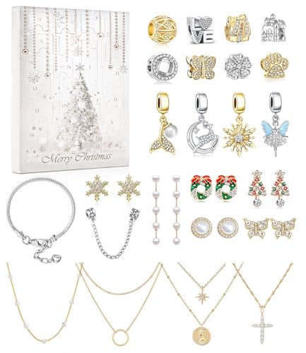 MJARTORIA Schmuck Adventskalender 2025 Weihnachtskalender Damen Mädchen Adventskalender Weihnachten Countdown mit 24 Überraschungen Halskette Weihnachten Geschenk