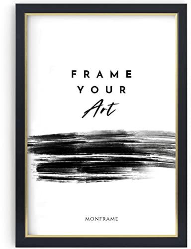 Monframe Bilderrahmen Bellevue - 60x80 cm - Schwarz Gold - Posterrahmen mit Acrylglas - MDF Holz Rahmen