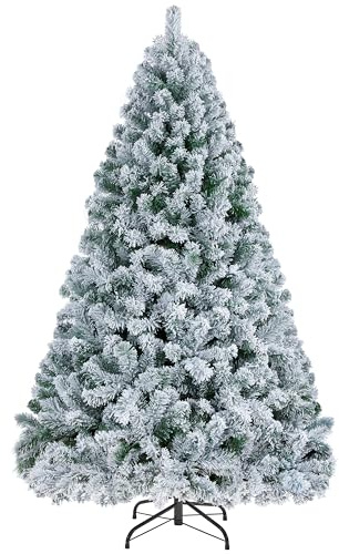 Yaheetech Albero di Natale Innevato Artificiale 152,5 cm Effetto Realistico Folto 532 Rami con Supporto in Metallo Pieghevole Decorazioni Nataliaze Bianco