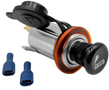 Offgridtec 12V Zigarettenanzündersteckdose mit Druckknopf-Heizspirale, Panelmontage-Stromanschluss für Auto, Lkw, Boot, Doppelfunktion zum Laden & Beleuchten, einschließlich Crimpanschlüssen, Schwarz