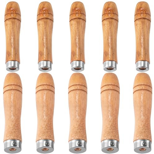 CHANZET Mango de madera con collares de metal fuertes, 10 piezas, 5 asas de madera medianas para archivo de 6 a 8 pulgadas y 5 asas de madera grandes para lima de 10 a 12 pulgadas, destornillador de
