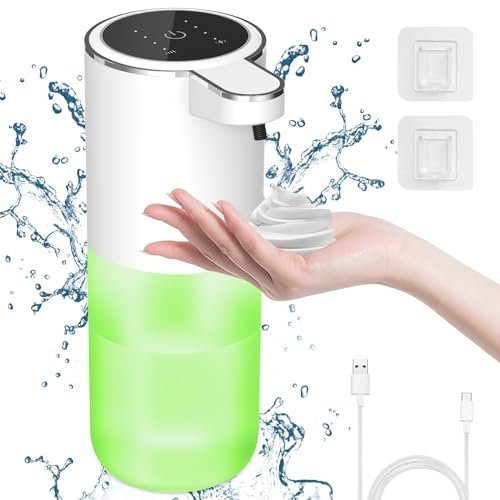 Cuteefun Automatischer Schaumender Seifenspender, Power Anzeige, 400ml Elektrischer Schaumseifenspender mit Sensor, 4 Kontrollstufen, Seifenspender Schaum Automatisch Wandmontage für Bad, Küche