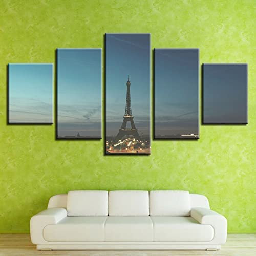 Leinwanddrucke,5 Teilige Leinwand,5 Stück Wandbild, Nachtansicht Des Eiffelturms In Paris Ohne Rahmen 150 X 100 Cm Wohnzimmer Dekoration,Modular Wandkunst,Geburtstagsgeschenk Schlafzimmerbürohotelwa