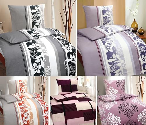 MB Warenhandel24 Bettwäsche Winter Biber 100% Baumwolle Feinbiber 135x200 + 80x80 cm 2-4 TLG teilig mit Reißverschluss (Floral Aprikot, 2X ca. 135x200 cm 2X ca. 80x80 cm)