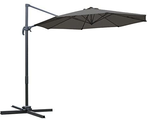 Outsunny Ombrellone da Giardino a Manovella con Angolazione Regolabile, Ombrellone a Braccio a 8 Stecche in Acciaio, Poliestere e Alluminio, Ø2.95x2.5 m, Grigio