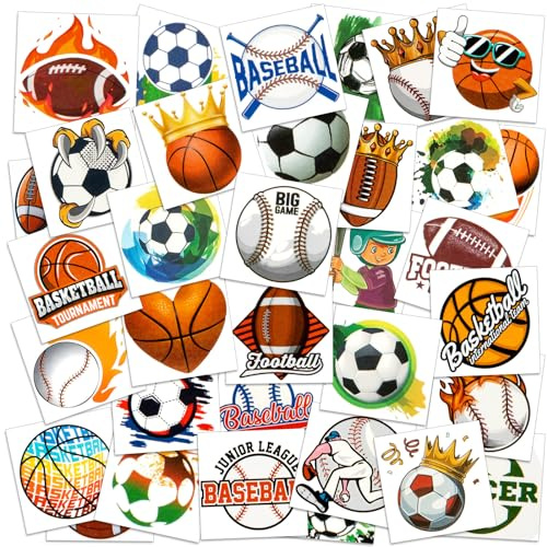 40 Sheets (300 Styles) Assorted Sports Temporary Tattoos for Boy, Soccer Basketball Baseball Football Tattoo Stickers for Party Favor, Gifts for Sports Goodie Bag Stuffers